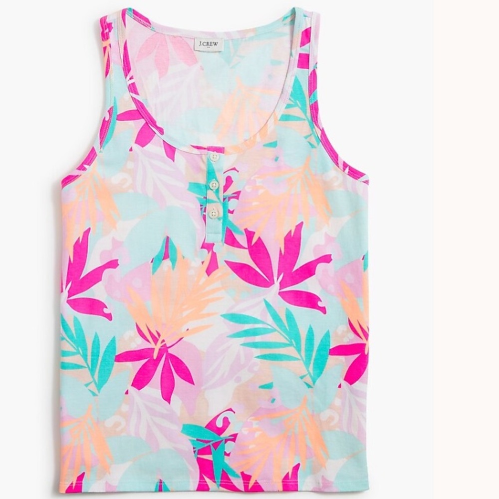 J. Crew Floral Cotton Henley Tank Top
